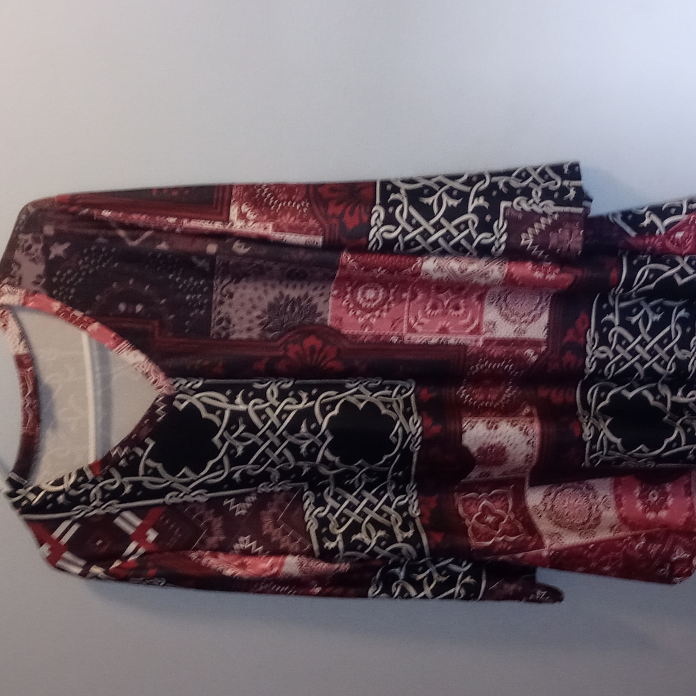 Lily by Firmiana Blouse. Dark red/black/pink multi color. Size XL